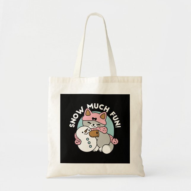 Cute Cat in Snow Gear with Snowman Art Tote Bag (Front)