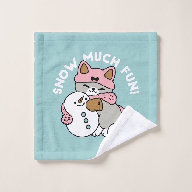 Cute Cat in Snow Gear with Snowman Art Wash Cloth (Wash Cloth)