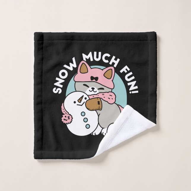 Cute Cat in Snow Gear with Snowman Art Wash Cloth (Wash Cloth)