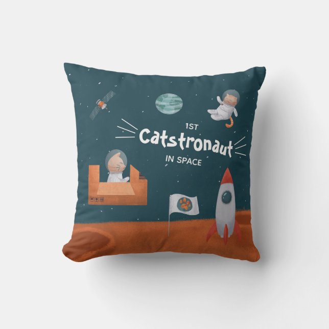 Cute Cat in Space, Cats on Mars, Fun Cushion (Front)
