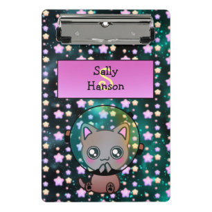 Cute Cat in Space Floating with Stars Mini Clipboard