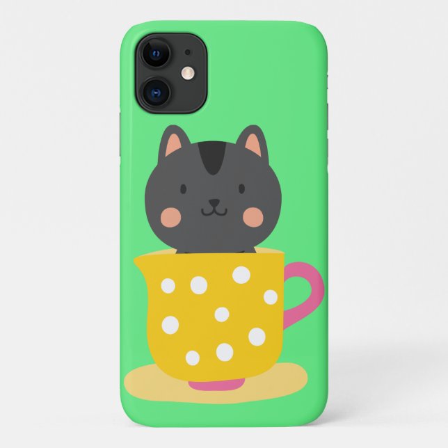Cute cat in teacup cartoon on mint Case-Mate iPhone case (Back)