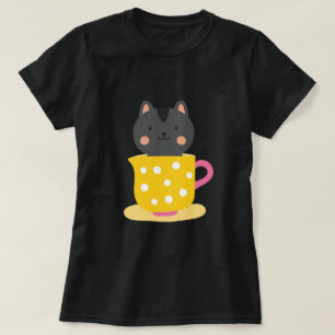 Cute cat in teacup cartoon on mint T-Shirt
