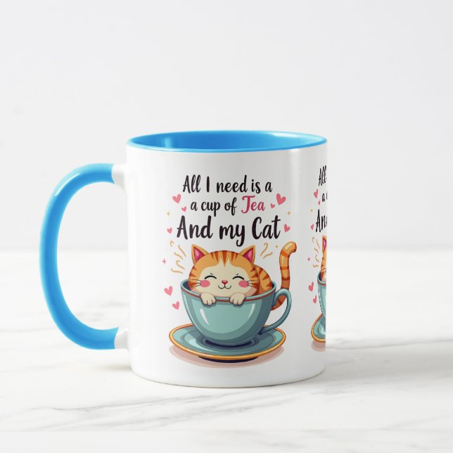 Cute Cat in Teacup Kawaii Cosy Art Mug (Left)