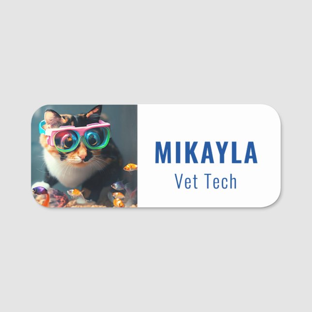 Cute Cat in the Acquarium Name Tag (Front)