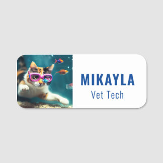 Cute Cat in the Aquarium Name Tag