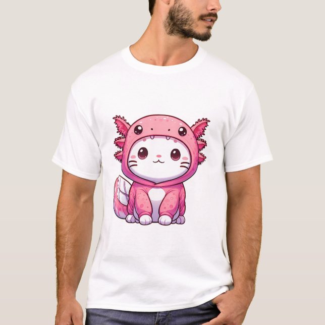 Cute Cat in The Axolotl Costume T-Shirt (Front)