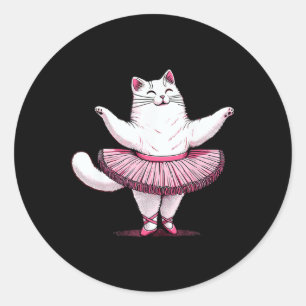 Cute Cat In Tutu Ballet Dancing Men Women Kids Fun Classic Round Sticker