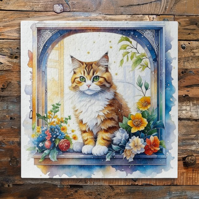 Cute Cat in Window of Flowers  Jigsaw Puzzle (Creator Uploaded)
