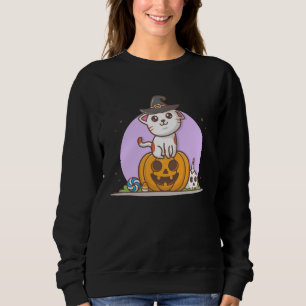 Cute Cat in Witches Hat on Pumpkin with Candy  Hal Sweatshirt