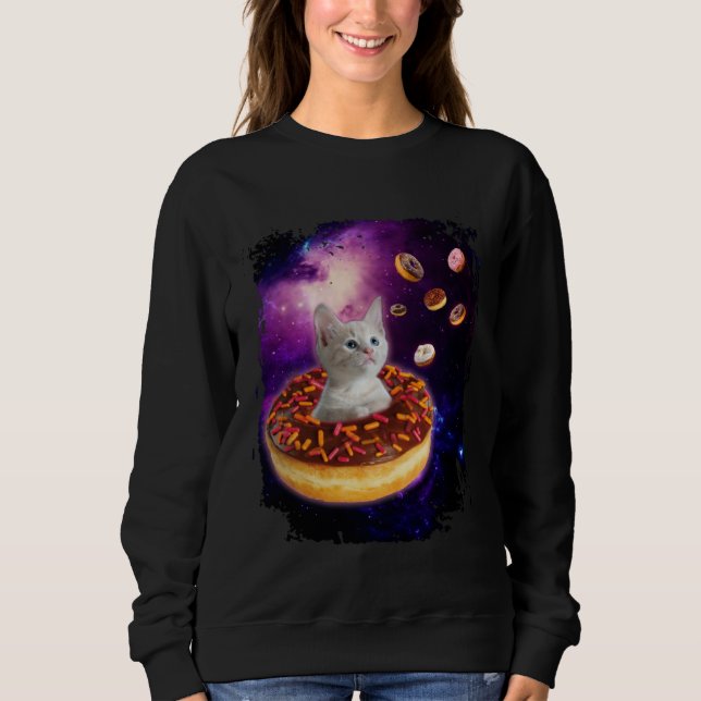 Cute Cat Inside Donut in Space Boys Girl  Kitty in Sweatshirt (Front)
