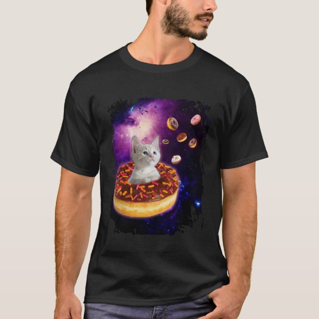 Cute Cat Inside Donut in Space Boys Girl  Kitty in T-Shirt (Front)