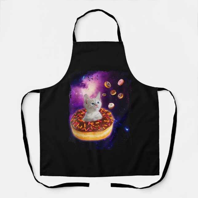 Cute Cat Inside Doughnut In Space Kitty Lovers Apron (Front)