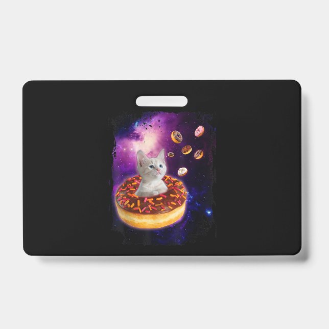 Cute Cat Inside Doughnut In Space Kitty Lovers ID Badge (Front)