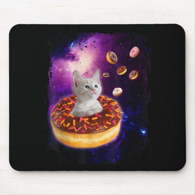 Cute Cat Inside Doughnut In Space Kitty Lovers Mouse Pad (Front)