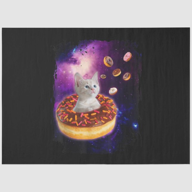 Cute Cat Inside Doughnut In Space Kitty Lovers Tissue Paper (Front)