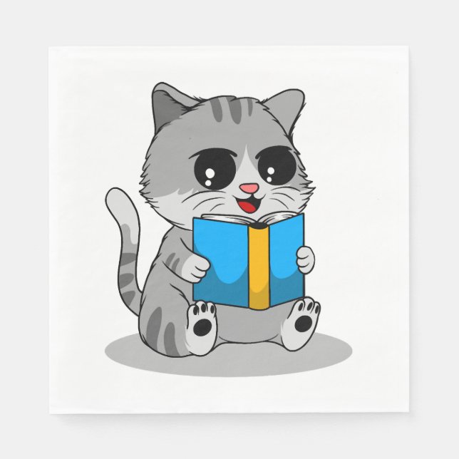 Cute Cat is reading a book Napkin (Front)