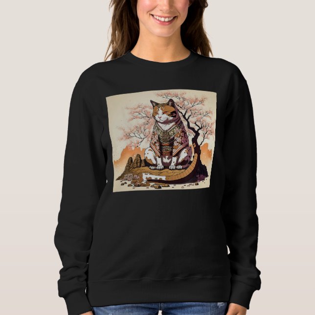 cute cat Japanese Aesthetic Sakura Cherry Blossoms Sweatshirt (Front)