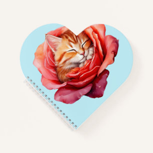 Cute Cat Journal - Heart-Shaped Spiral Notebook