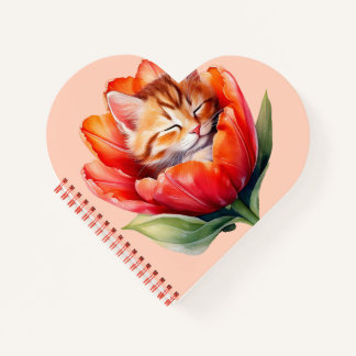 Cute Cat Journal - Heart-Shaped Spiral Notebook