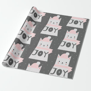Cute Cat, Joy, Xmas Pattern Wrapping Paper