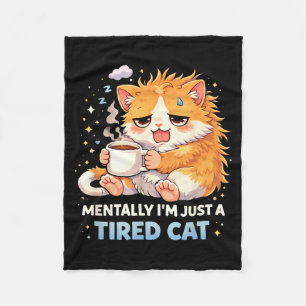 Cute Cat Kawaii Anime Funny Introvert Tired Kitty Fleece Blanket