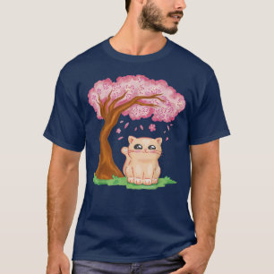 Cute Cat Kawaii Japanese Cherry Blossom Sakura Ani T-Shirt