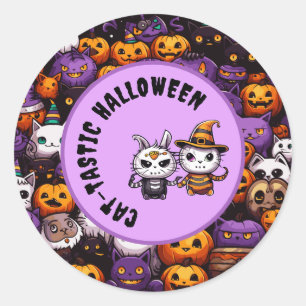 Cute Cat Kawaii Style Halloween CAT-TASTIC Theme Classic Round Sticker