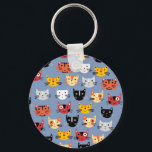 Cute Cat Key Ring<br><div class="desc">Lots of cute little cats on a mid blue background. Ideal for crazy or sane cat people.  Original art by Nic Squirrell.</div>