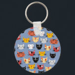 Cute Cat Key Ring<br><div class="desc">Lots of cute little cats on a mid blue background. Ideal for crazy or sane cat people.  Original art by Nic Squirrell.</div>