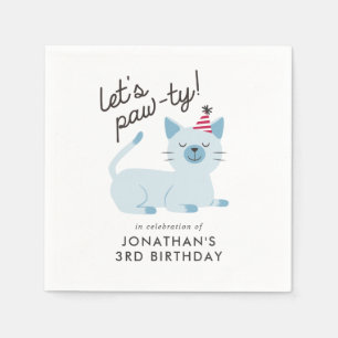 Cute Cat Kids Birthday Party Blue Napkin