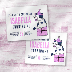 Cute Cat Kid's Birthday Party Invitation