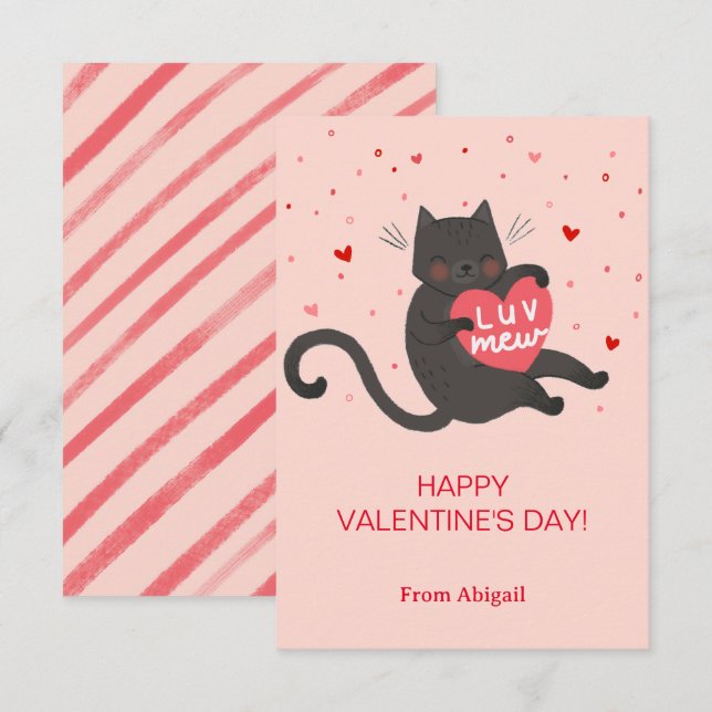Cute Cat Kids Classroom Valentine Note Card (Front/Back)