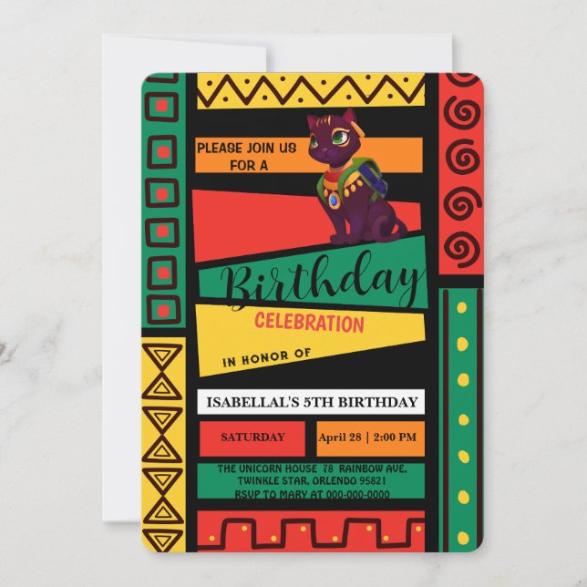 Cute cat kitten African american girls Birthday pa Invitation (Front)