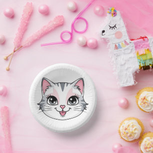Cute cat kitten animals pet cartoon Birthday Paper Plate