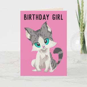 CUTE CAT KITTEN ART GIRLS BIRTHDAY CARDS