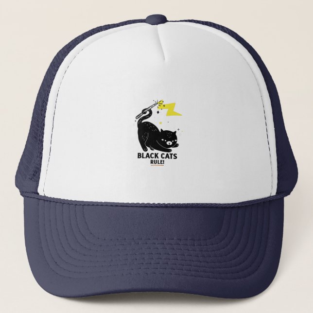 Cute cat kitten black cats rule trucker hat (Front)