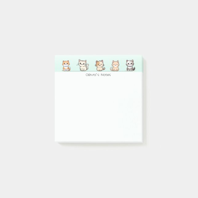Cute Cat Kitten colourful gradient Personalised  Post-it Notes (Front)