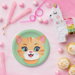 Cute cat kitten Face pet animals Birthday Party  Paper Plate