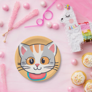 Cute cat kitten Face pet animals Birthday Party  Paper Plate