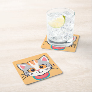 Cute cat kitten Face pet animals Birthday Party Square Paper Coaster