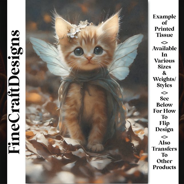 Cute Cat Kitten Fairy In Fall Woods BU6 Decoupage Tissue Paper (Creator Uploaded)