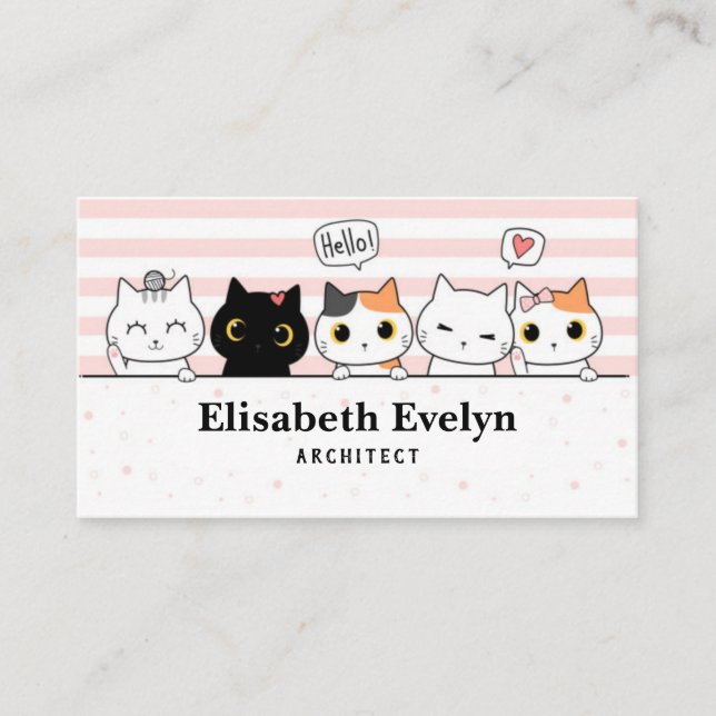 Cute cat kitten family cartoon doodle business card (Front)