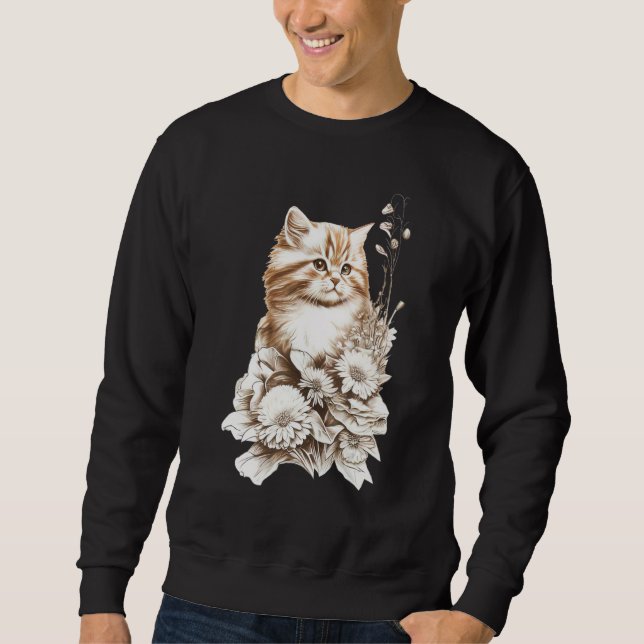Cute Cat Kitten & Flowers Cat Owner  Cat Sweatshirt (Front)