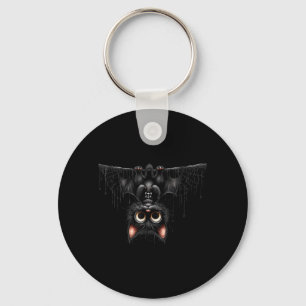 Cute Cat Kitten Halloween Black Bat Cartoon Key Ring