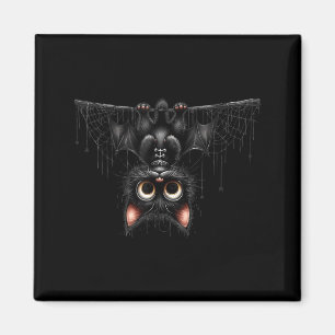 Cute Cat Kitten Halloween Black Bat Cartoon Magnet
