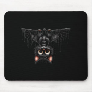 Cute Cat Kitten Halloween Black Bat Cartoon Mouse Pad