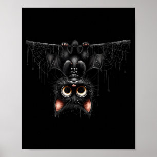 Cute Cat Kitten Halloween Black Bat Cartoon Poster