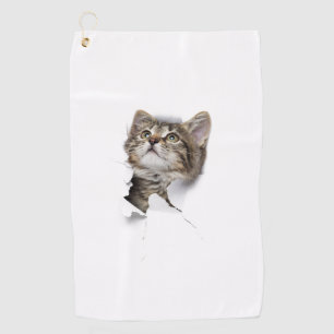 Cute cat kitten hole wall golf towel