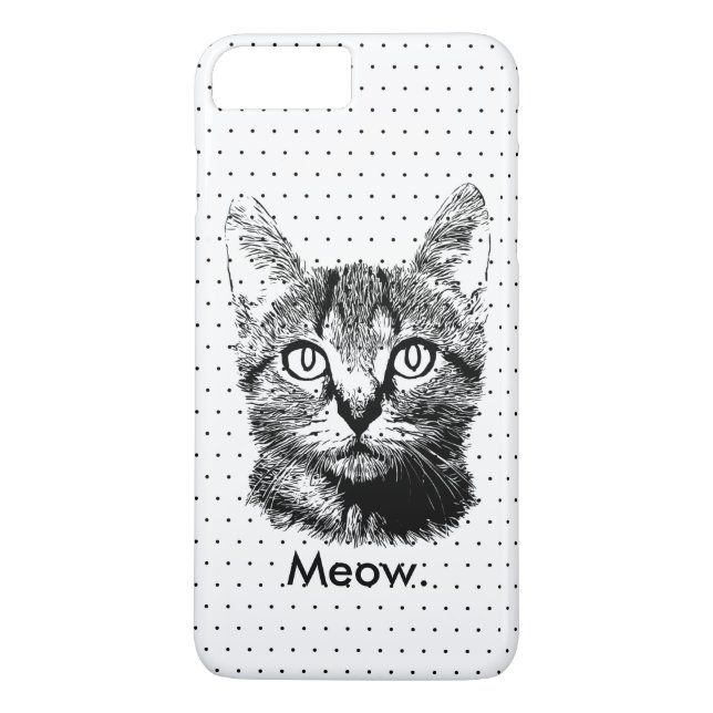 Cute Cat Kitten Meow Hand Drawn Polka Dots Case-Mate iPhone Case (Back)